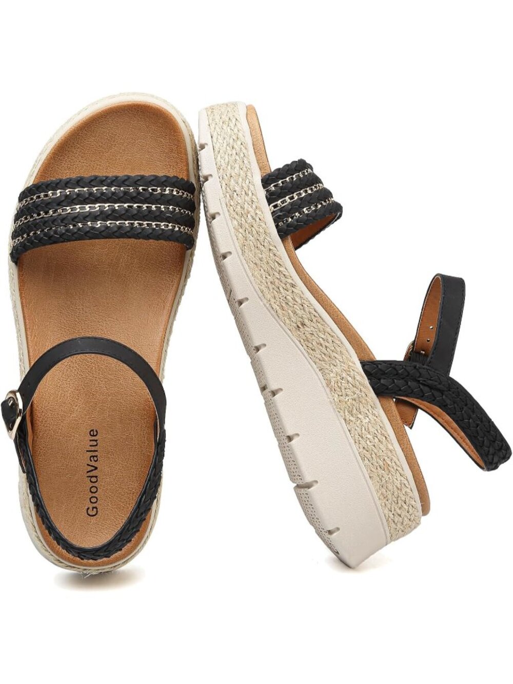 Women's Platform Espadrille Wedge Sandals Ankle Strap B Black Open Toe Sandals
